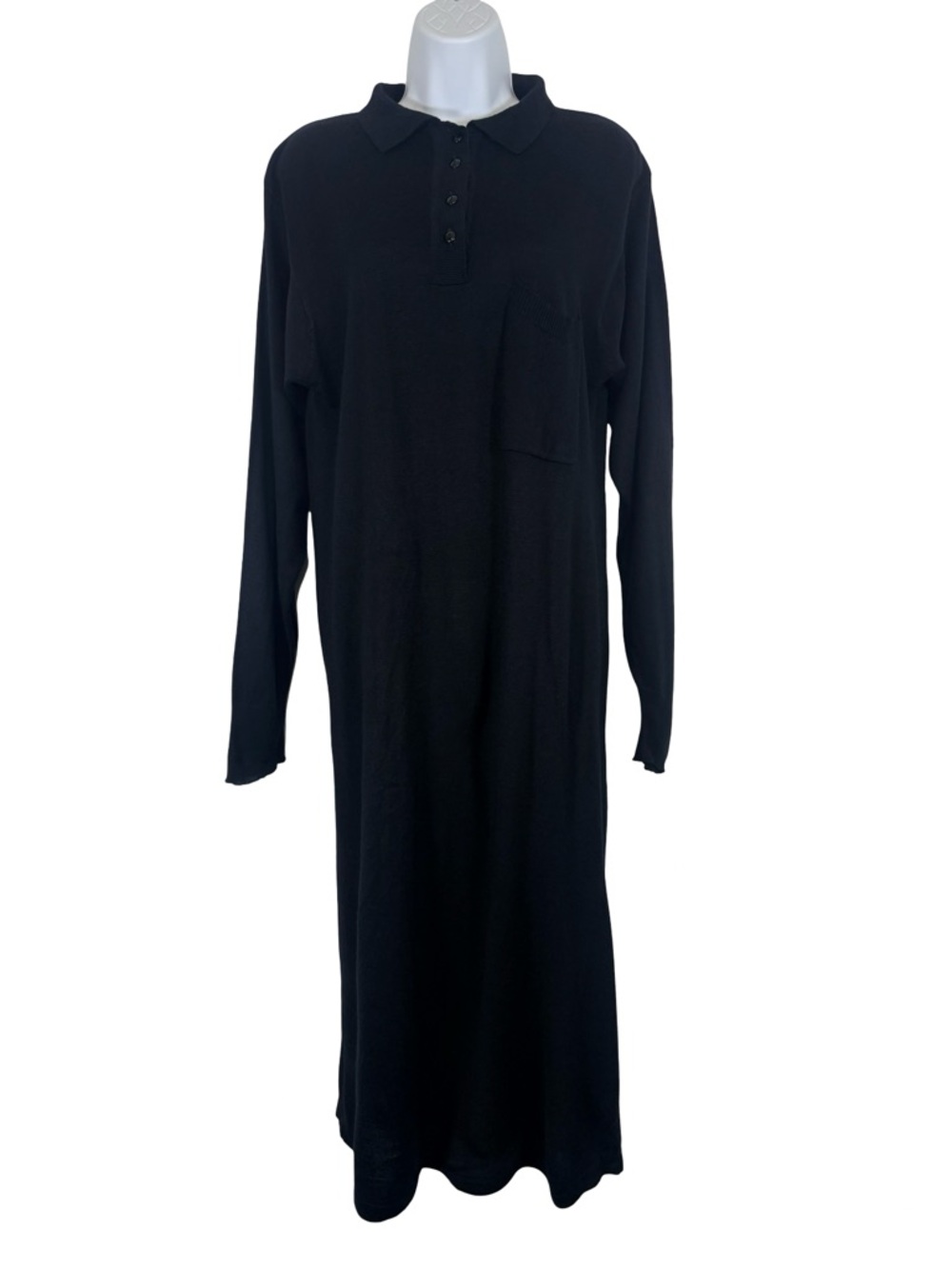 Vintage La Vogue Black Knit Polo Maxi Dress Long Sleeve Minimalist Size M